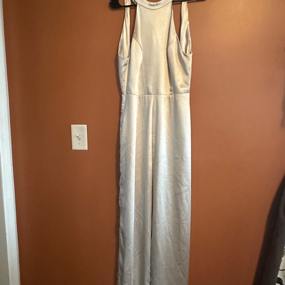 Lulu's Champagne Satin Jumpsuit
